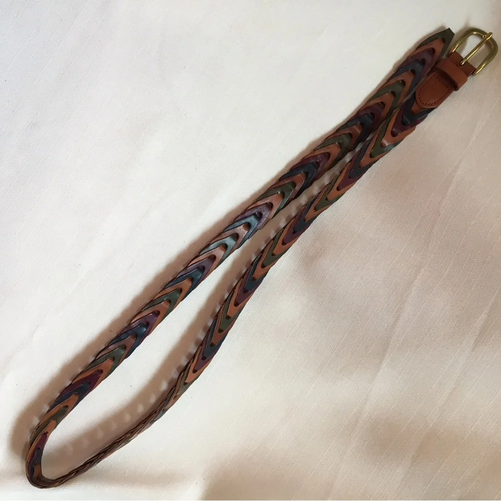Multi Colored‎ Genuine Leather Herringbone Link Chain Braided Belt